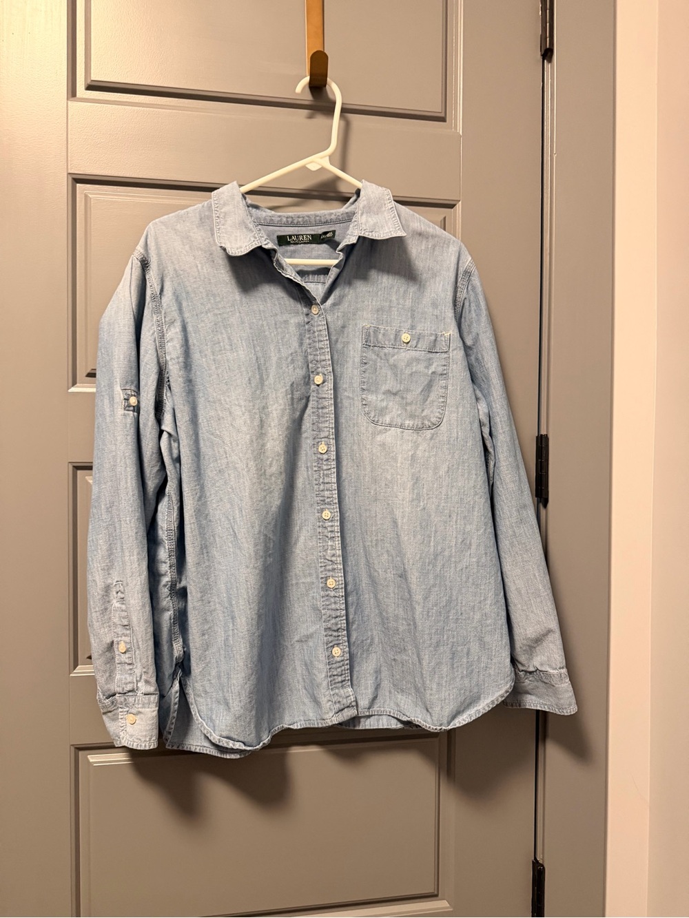Lauren Ralph Lauren Chambray Light Blue Denim Button-Down Shirt XXL